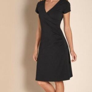 SOFT SURROUNDINGS Womens Shapely Anywhere Black Faux Wrap Surplice Dress Sz M